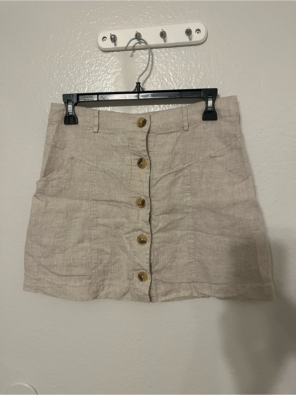 Linen Lux Button-Front Blend Mini Skirt - Natural Beige